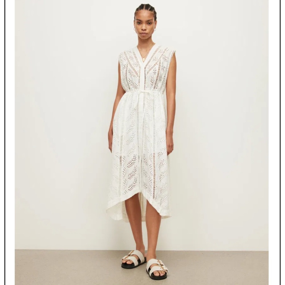 All Saints Tate Broderie Eyelet Lace Dress White
